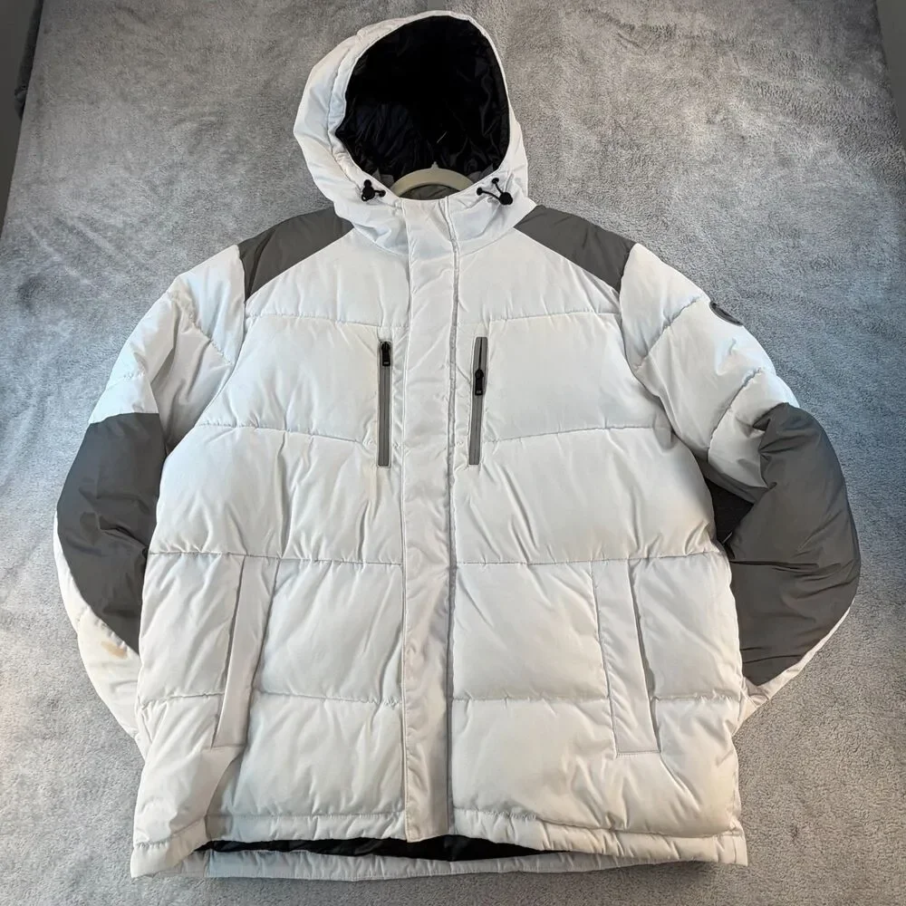 Kenneth Cole New York Puffer Jacket Men XL Hooded Gray